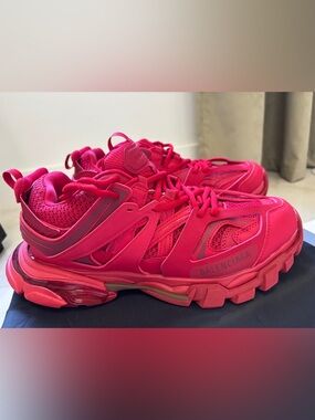 Balenciaga Women's Hot Pink Layered Track Sneakers